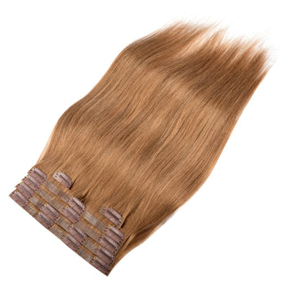 CVOHAIR #8 Kupferbraun, glatte Haarverlängerung zum Anklipsen, Echthaar, PU, ​​nahtlos, 6 Stück, 110 g 