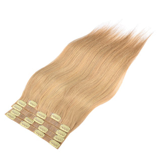 CVOHAIR #18 Goldblond, glatte Haarverlängerung zum Anklipsen, Echthaar, PU, ​​nahtlos, 6 Stück, 110 g 