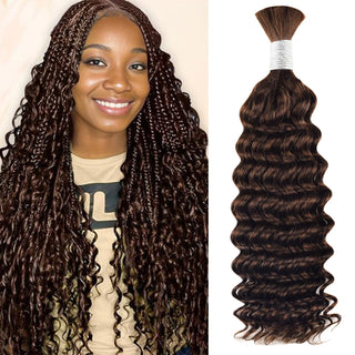 #3 Red Brown Deep Wave Boho Braids No Weft Bulk Hair for Human Hair CVOHAIR