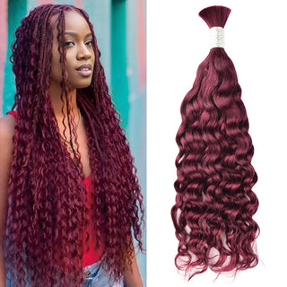 #99J Burgundy Boho Braids Water Wave No Weft Bulk Hair for Human Hair CVOHAIR