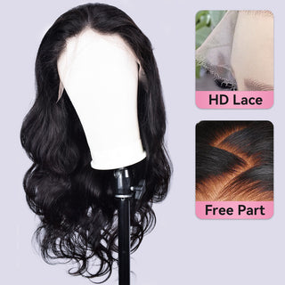 #1B Body Wave HD Lace Front Wigs Human Hair 200% Density Transparent Lace Frontal Wigs Pre Plucked With Baby Hair CVOHAIR