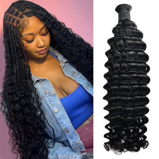 #1 Jet Black Boho Braids Deep Wave No Weft Bulk Hair for Human Hair CVOHAIR