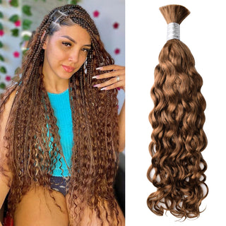 #30 Brown Boho Braids Water Wave No Weft Bulk Hair for Human Hair CVOHAIR