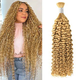 #27 Honey Blonde Boho Braids Deep Curly No Weft Bulk Hair for Human Hair CVOHAIR