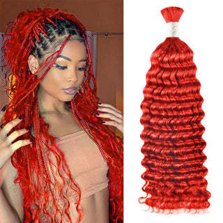 #Red Deep Wave Bohemian Human Hair For Braiding CVOHAIR