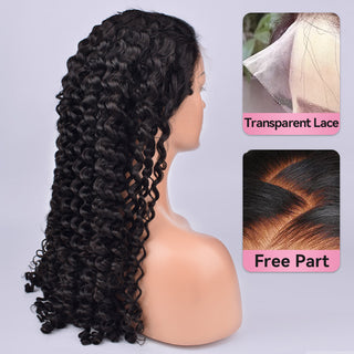 #1B Deep Wave Transparent Lace Frontal Wigs Human Hair 200% Density Pre Plucked With Baby Hair CVOHAIR