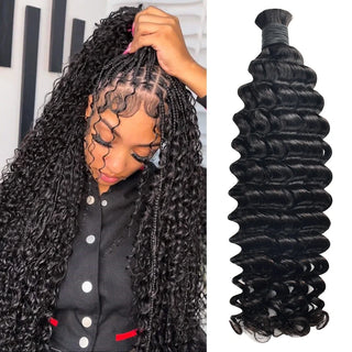 #1B Boho Braids Deep Wave No Weft Bulk Hair for Human Hair CVOHAIR