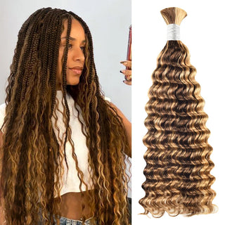 #4/27 Ombre Highlight Boho Braids Deep Wave No Weft Bulk Hair for Human Hair CVOHAIR