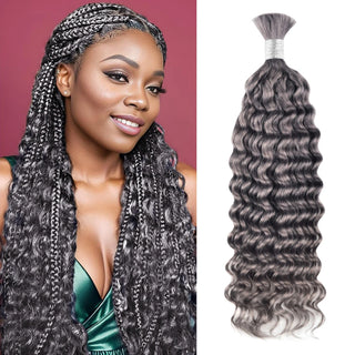 #Grey Deep Wave Boho Braids No Weft Bulk Hair for Human Hair CVOHAIR