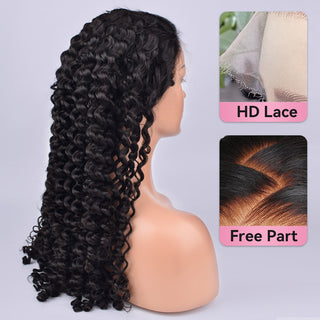 #1B Deep Wave HD Lace Frontal Wigs Human Hair 180% Density Pre Plucked With Baby Hair CVOHAIR