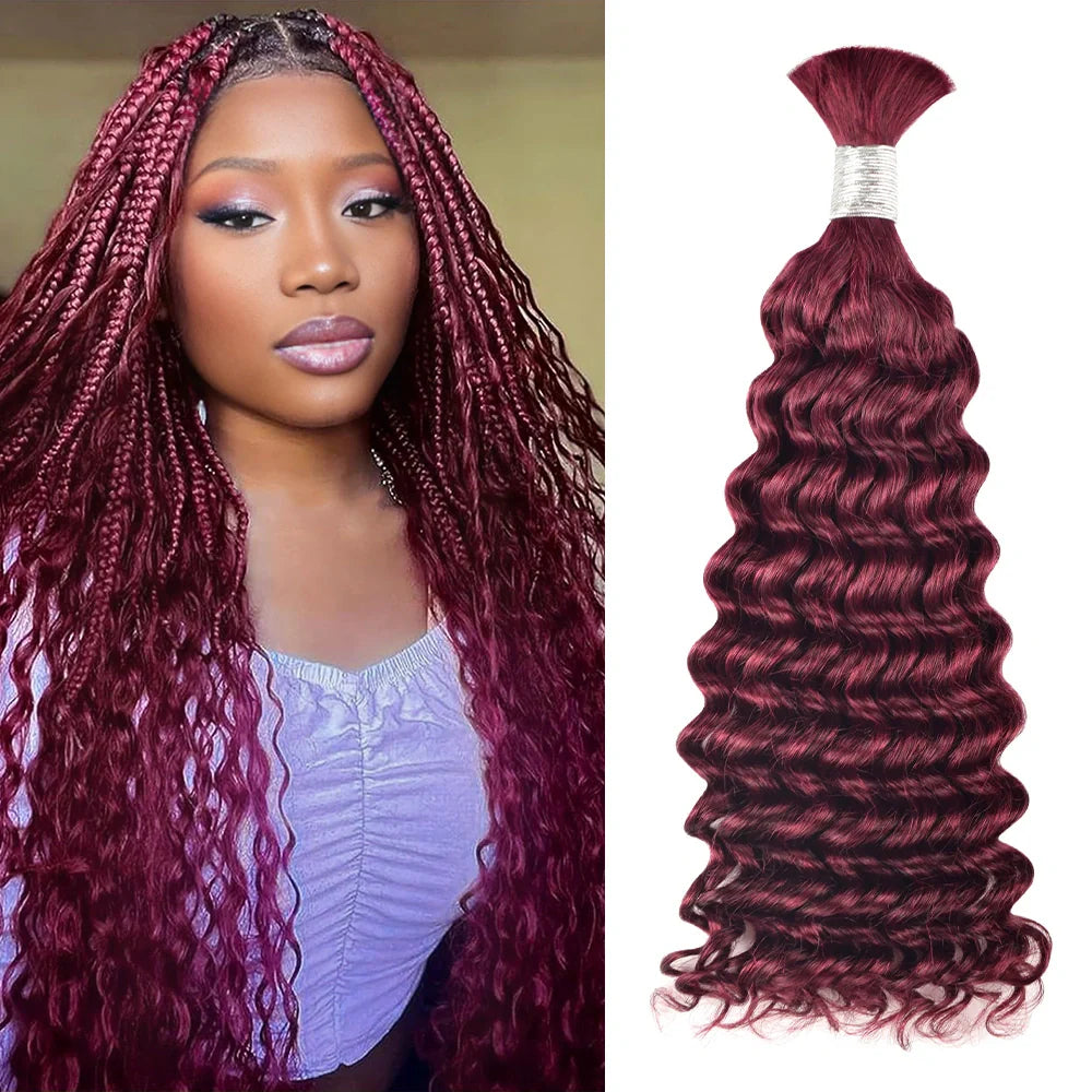 #99J Deep Wave Burgundy Red Boho Braids No Weft Bulk Hair for Human Ha ...