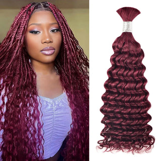 #99J Deep Wave Burgundy Red Boho Braids No Weft Bulk Hair for Human Hair CVOHAIR