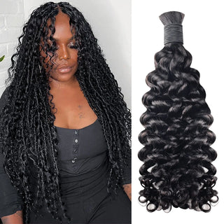 #1 Jet Black Boho Braids Deep Curly No Weft Bulk Hair for Human Hair CVOHAIR