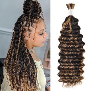 #1B/30 Deep Wave Boho Braids No Weft Bulk Hair for Human Hair CVOHAIR