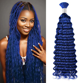 #Blue Deep Wave Boho Braids No Weft Bulk Hair for Human Hair CVOHAIR