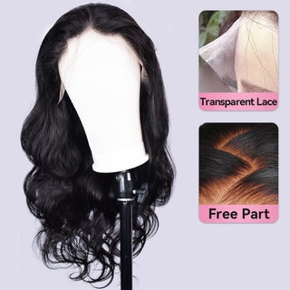 #1B Body Wave Transparent Lace Frontal Wigs Human Hair 180% Density Pre Plucked With Baby Hair CVOHAIR