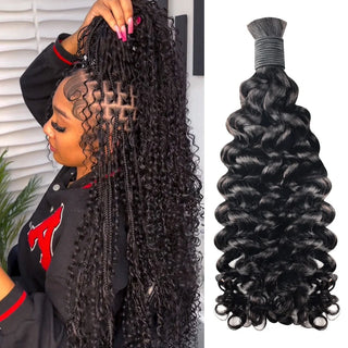 #1B Deep Curly Boho Braids No Weft Bulk Hair for Human Hair CVOHAIR