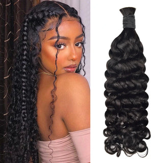 #1B Natural Black Italian Curly Boho Braids No Weft Bulk Hair for Human Hair CVOHAIR