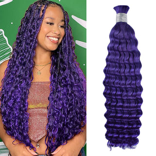 Purple Customized Boho Braids Deep Wave No Weft Bulk Hair for Human Hair CVOHAIR