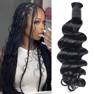 #1B Natural Black Boho Braids Loose Deep Wave No Weft Bulk Hair for Human Hair CVOHAIR