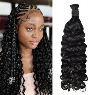 Deep Wave #1 Jet Black Boho Braids No Weft Bulk Hair for Human Hair CVOHAIR