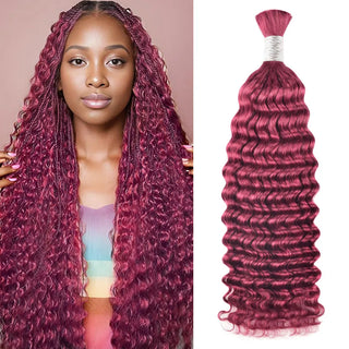 #Pink Boho Braids Deep Wave No Weft Bulk Hair for Human Hair CVOHAIR