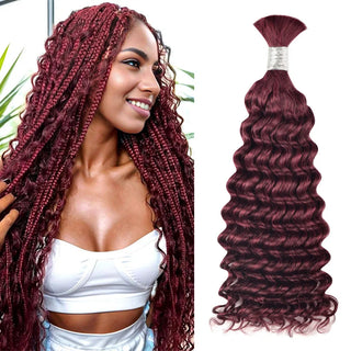 #BUG Burgundy Red Boho Braids Deep Wave No Weft Bulk Hair for Human Hair CVOHAIR