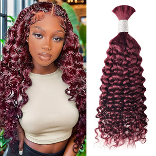 #99J Burgundy Boho Braids Deep Curly No Weft Bulk Hair for Human Hair CVOHAIR