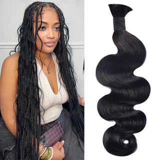 #1B Natural Black Boho Braids Body Wave No Weft Bulk Hair for Human Hair CVOHAIR