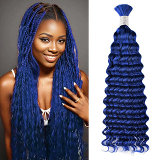 #Blue Boho Braids Deep Wave No Weft Bulk Hair for Human Hair CVOHAIR