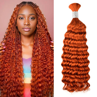 #350 Ginger Orange Boho Braids Deep Wave No Weft Bulk Hair for Human Hair CVOHAIR