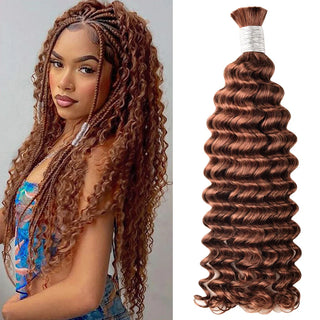 #33 Auburn Brown Boho Braids Deep Wave No Weft Bulk Hair for Human Hair CVOHAIR