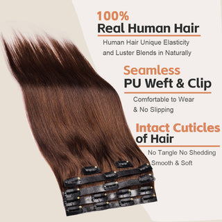 CVOHAIR #8 pince droite dans les Extensions de cheveux vrais cheveux humains PU sans couture Clip ins 6 pièces 110G 