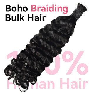 Deep Wave #1 Jet Black Boho Braids No Weft Bulk Hair for Human Hair CVOHAIR