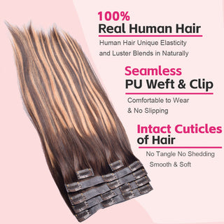 CVOHAIR 6-teiliges gewelltes Clip-in-Haarverlängerungsset, Echthaar, PU, ​​nahtlos, Clip-ins, Naturschwarz, 110 g 