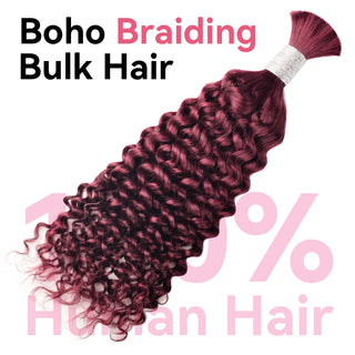 #99J Deep Wave Burgundy Red Boho Braids No Weft Bulk Hair for Human Hair CVOHAIR