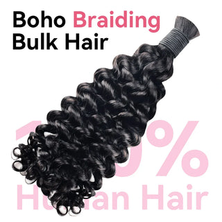 Deep Wave #1 Jet Black Boho Braids No Weft Bulk Hair for Human Hair CVOHAIR