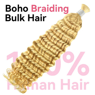 #613 Blonde Boho Braids Deep Wave No Weft Bulk Hair for Human Hair CVOHAIR