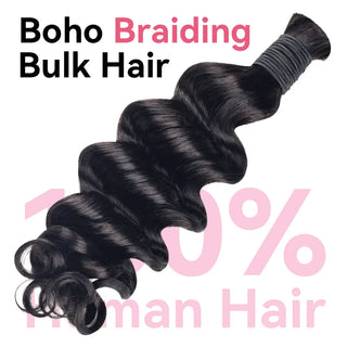 #1B Natural Black Boho Braids Loose Deep Wave No Weft Bulk Hair for Human Hair CVOHAIR