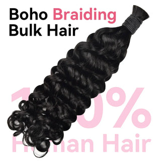 #1 Jet Black Boho Braids Italian Curly No Weft Bulk Hair for Human Hair CVOHAIR