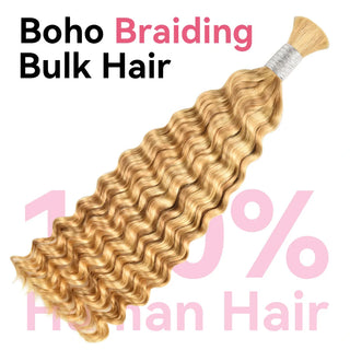 #P27/613 Blonde Ombre Boho Braids Deep Wave No Weft Bulk Hair for Human Hair CVOHAIR