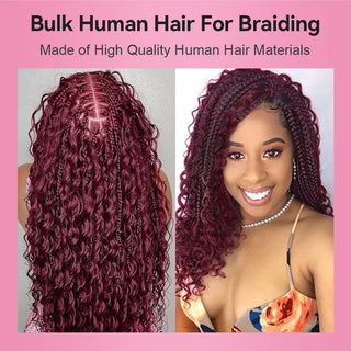 #BUG Burgundy Red Boho Braids Deep Wave No Weft Bulk Hair for Human Hair CVOHAIR