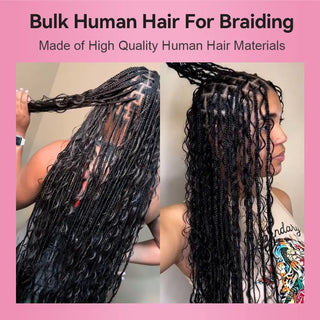 #1B Natural Black Boho Braids Water Wave No Weft Bulk Hair for Human Hair CVOHAIR