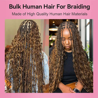 #4/27 Ombre Highlight Boho Braids Deep Wave No Weft Bulk Hair for Human Hair CVOHAIR