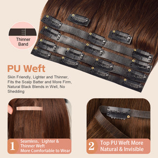 CVOHAIR #8 pince droite dans les Extensions de cheveux vrais cheveux humains PU sans couture Clip ins 6 pièces 110G 