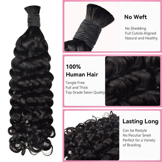 Deep Wave #1 Jet Black Boho Braids No Weft Bulk Hair for Human Hair CVOHAIR