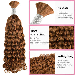 #30 Brown Boho Braids Italian Curly No Weft Bulk Hair for Human Hair CVOHAIR