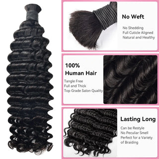 #1B Boho Braids Deep Wave No Weft Bulk Hair for Human Hair CVOHAIR