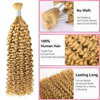 #27 Honey Blonde Boho Braids Deep Curly No Weft Bulk Hair for Human Hair CVOHAIR