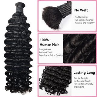 #1 Jet Black Boho Braids Deep Wave No Weft Bulk Hair for Human Hair CVOHAIR